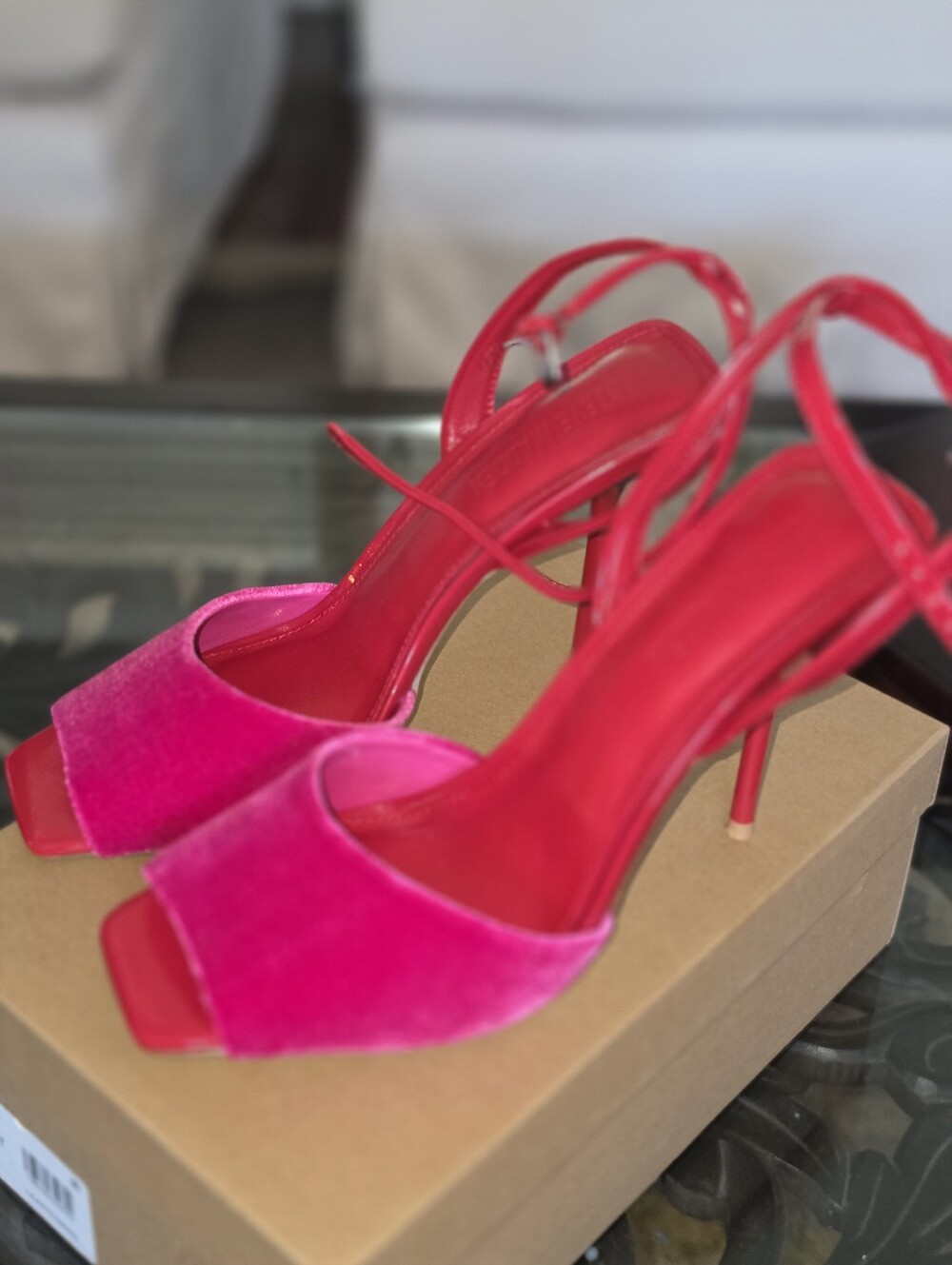 Bold Two-Tone Red & Pink Ankle-Strap Open-Toe Heels - Picture 2 of 5